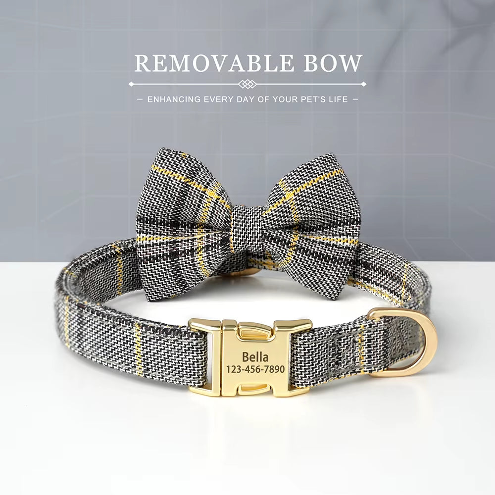 Custom Dog Collar Nylon Puppy Dog Collars with Cute Bowknot Engraved Pet Necklace Dog Collars for Small Medium Dogs Chihuahua