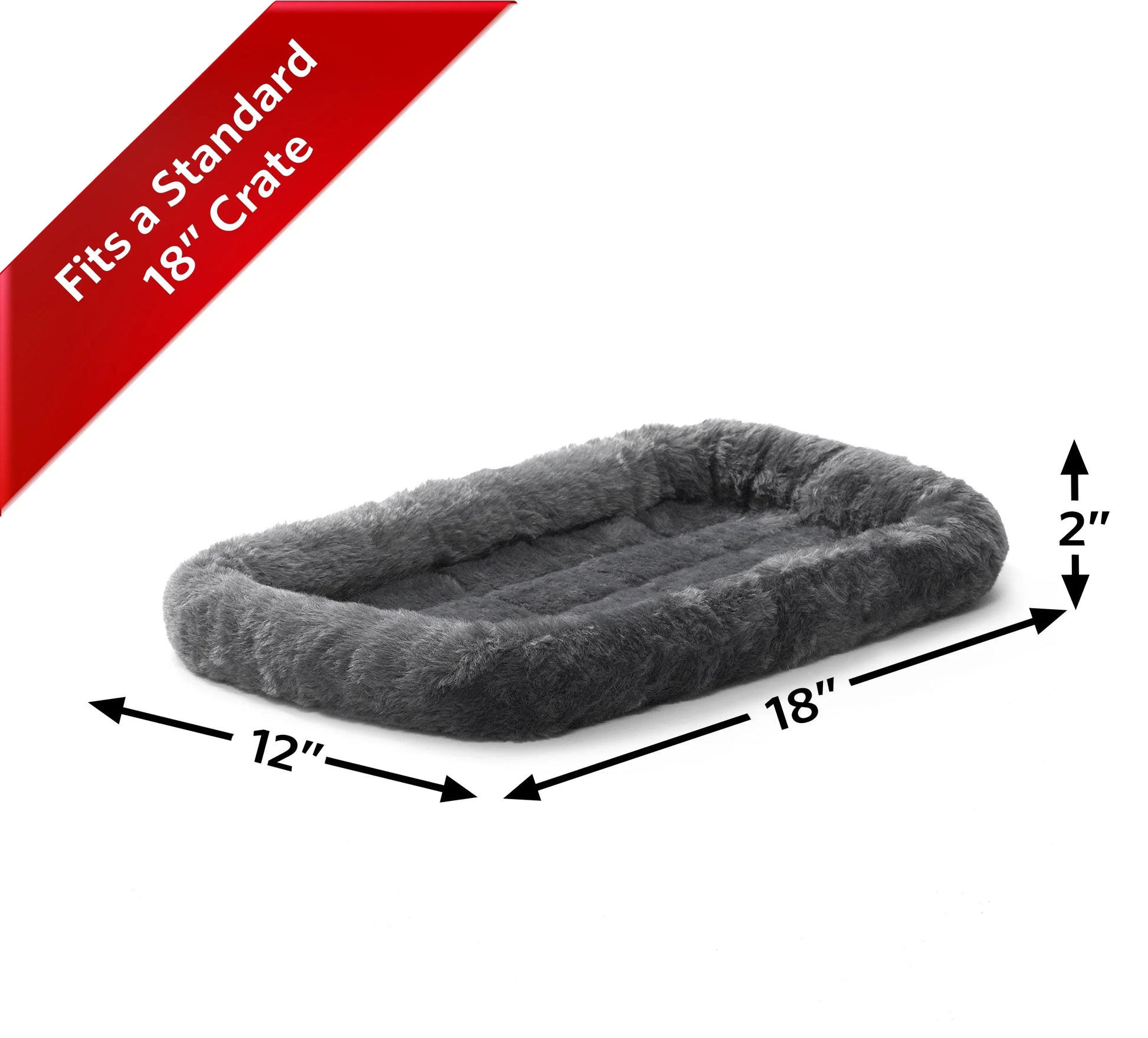 / Quiettime Fleece, Plush Bolstered Bed/ Fits 18-Inch Crate/ Model-40218-Gy