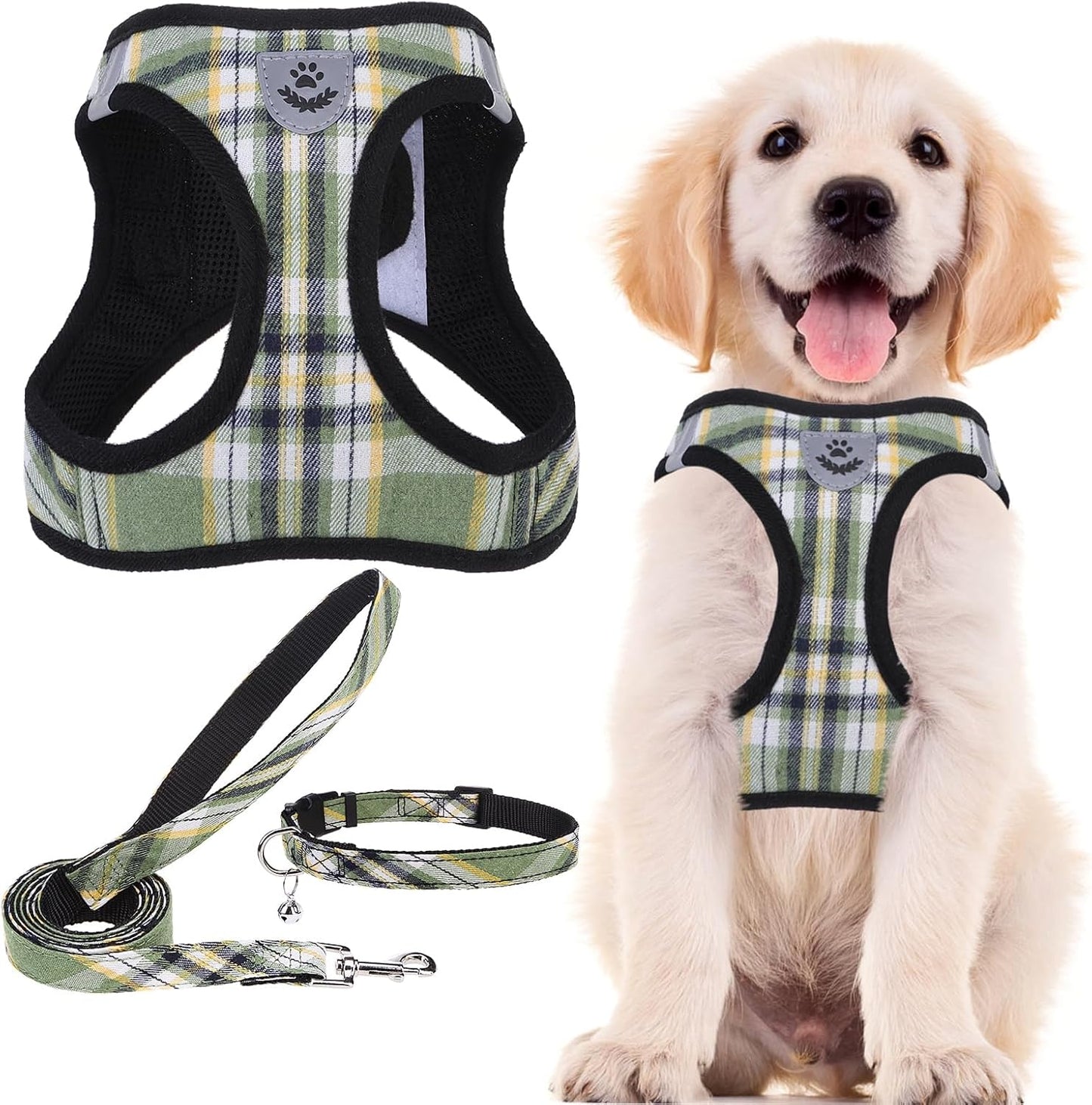 Adjustable Pet Harness Collar &Leash Set Step in for Small Dogs Puppy &Cats Outdoor Training &Running, Soft Mesh Padded Reflective Vest Harness,M: Chest Girth: 16-18In Collar: 11.8-15.7In