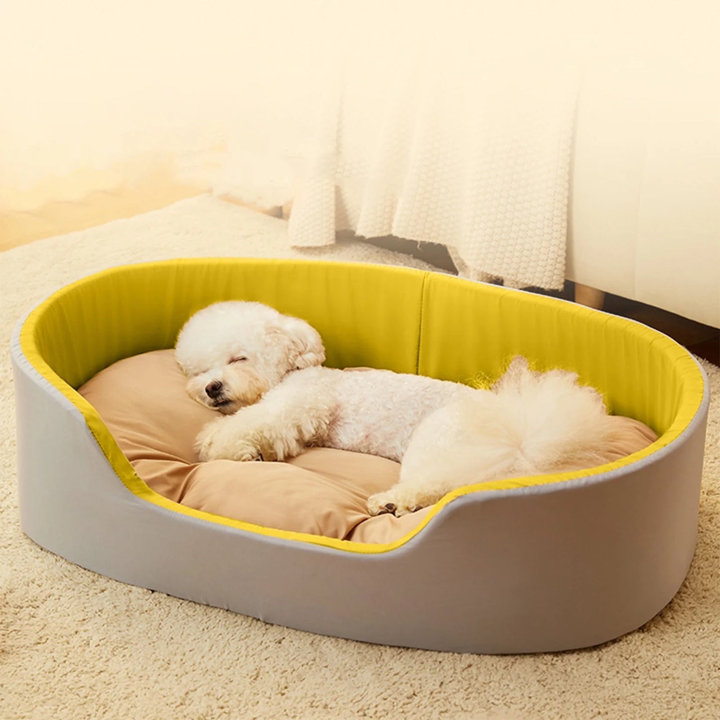 Pet Summer Chair Bed, Household Dog Bed, Cool Pet Bed Nests with Cotton Mat, Washable and Comforts Dog Bed, Calming Pet Mat with Non-Slip Bottom, Large Oval Shape Soft Pet Kennel