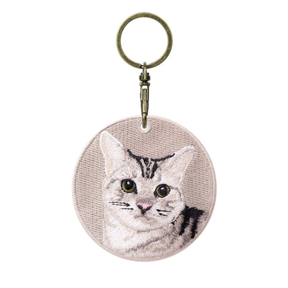 1 Piece Double Sides Embroidered Cat Patch Key Chain - Cute Pet Themed Durable Keychain Key Ring for Easy Attachment