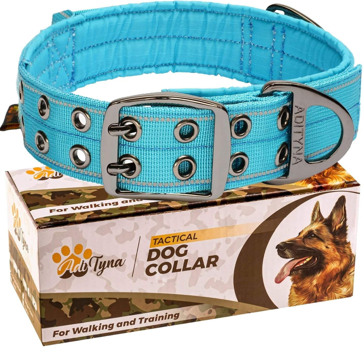 Heavy Duty Dog Collar for Large Dogs - Reflective Collar with Handle for Training, and Walking - Wide, Thick, Tactical, Soft Neoprene Padded