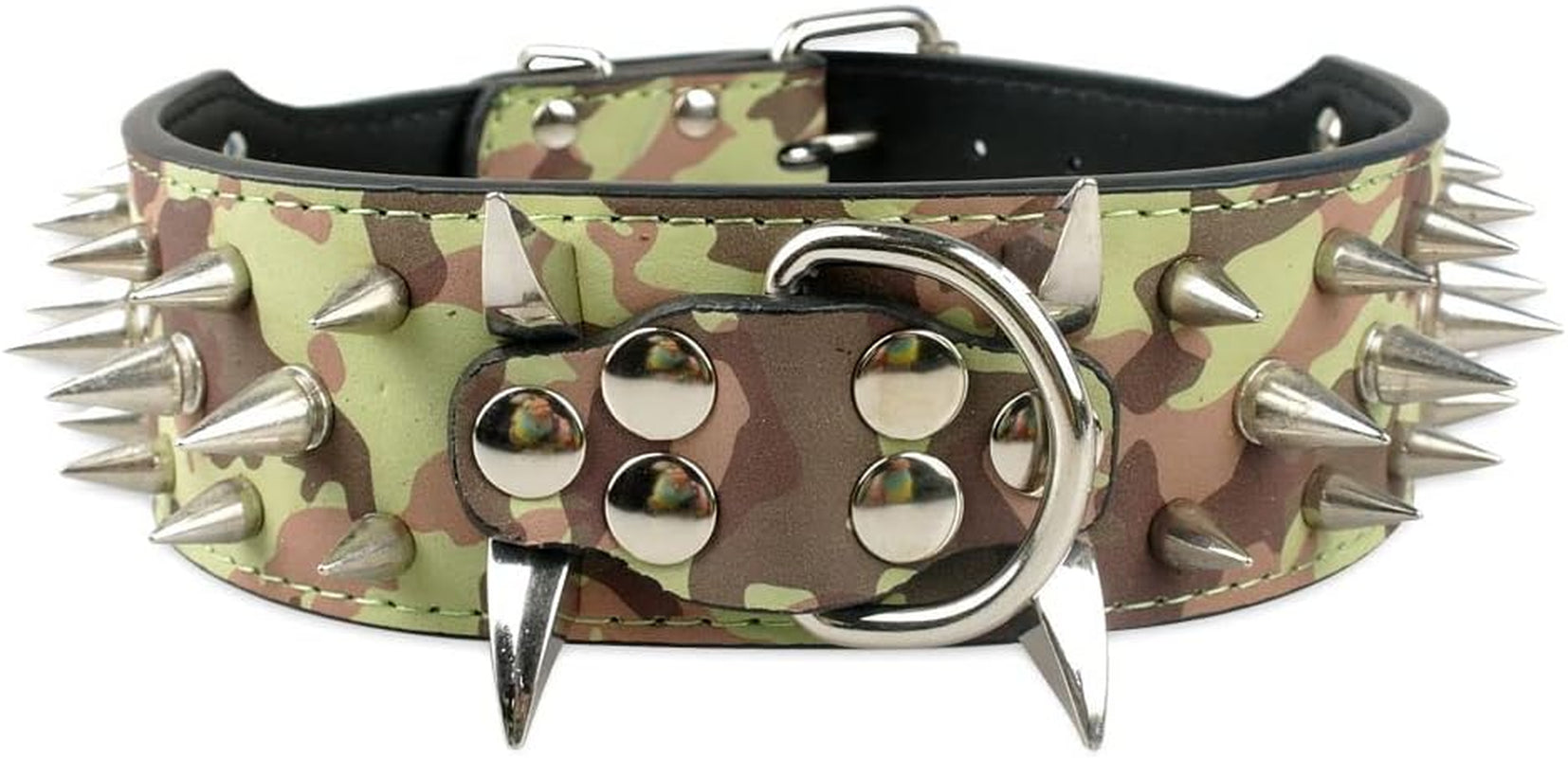 Spiked Studded Dog Collar, PU Leather Dog Collar, Adjustable Pet Collars for Medium or Large Breed Pet (L, Gold Brown2)