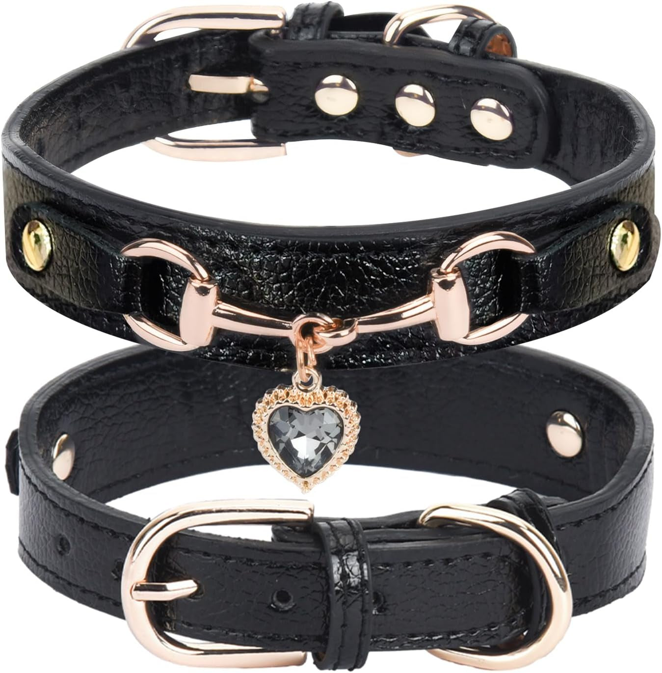 Cute Small Dog Cat Collar, Unique PU Leather - Bling Sparkle in the Sunlit, Puppy Collars with Rhinestone Heart Pendant, Pet Dog Necklace Collar Chihuahua (Pink, XS (Neck 8"-10"))