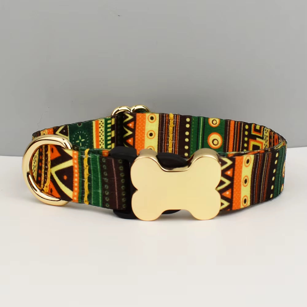 Custom Engraved Ethnic Style Dog Collar with Nameplate for Small Medium Large Dogs Pet Supplies with Matching Leash