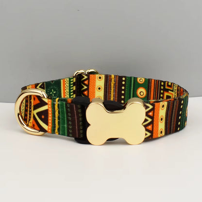 Custom Engraved Ethnic Style Dog Collar with Nameplate for Small Medium Large Dogs Pet Supplies with Matching Leash
