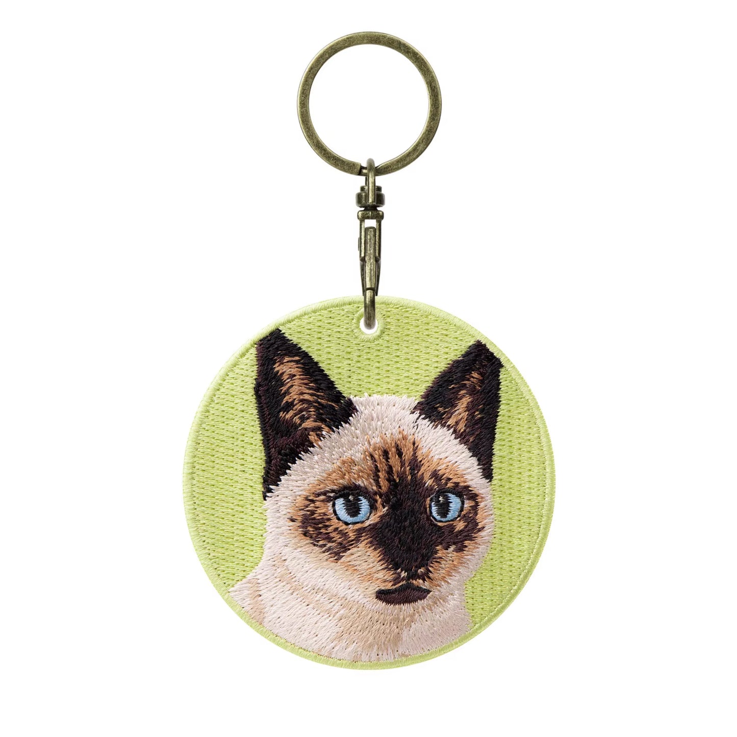 1 Piece Double Sides Embroidered Cat Patch Key Chain - Cute Pet Themed Durable Keychain Key Ring for Easy Attachment