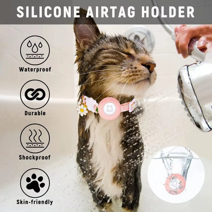 Airtag Case Cat Collar Kitten with Bells and Flower Charm Tracker Adjustable Collars for Kitties and Puppies anti Lost Locator