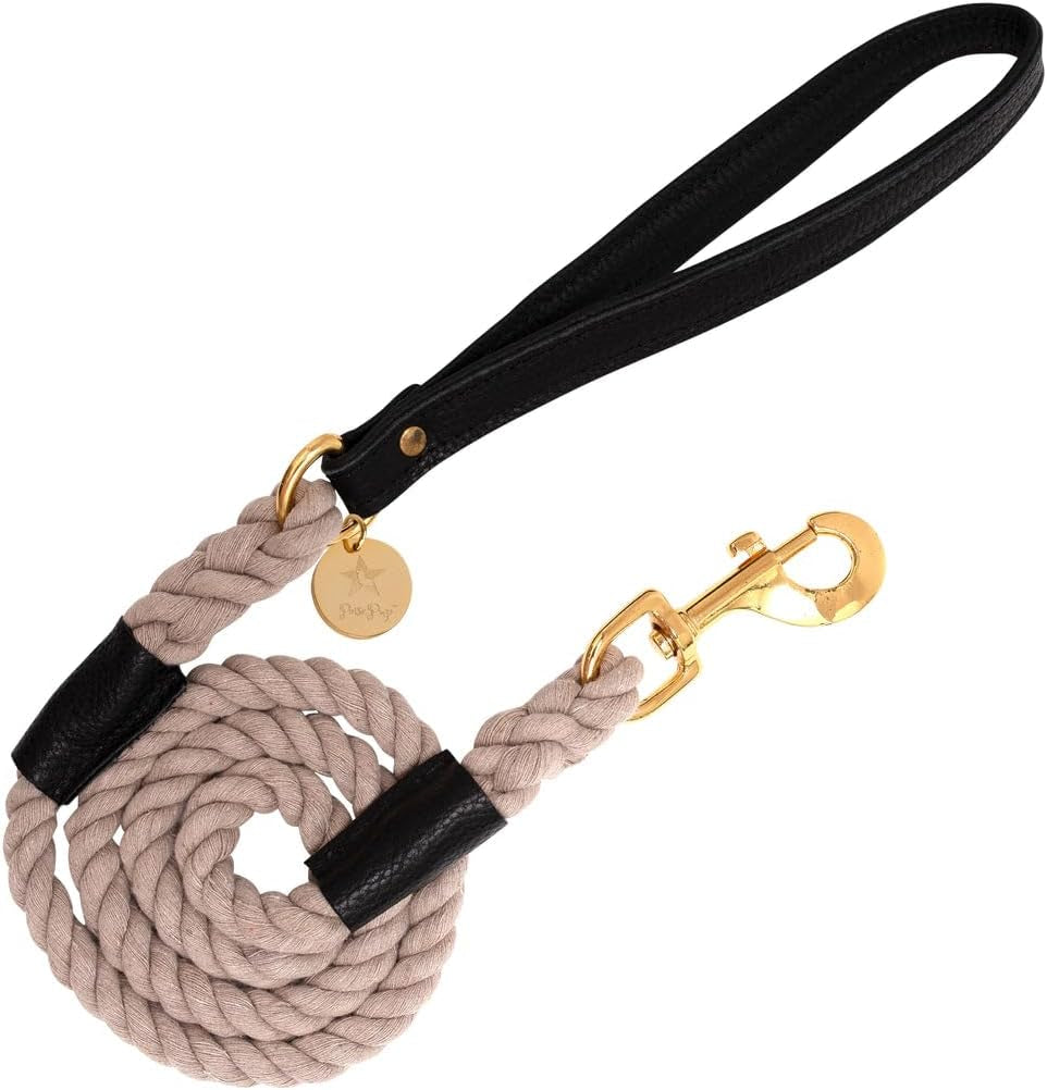 5Ft Braided Cotton Rope Leash with Soft Padded Genuine Leather Handle for Dogs - Handmade Comfort & Cute - Orange | Blue