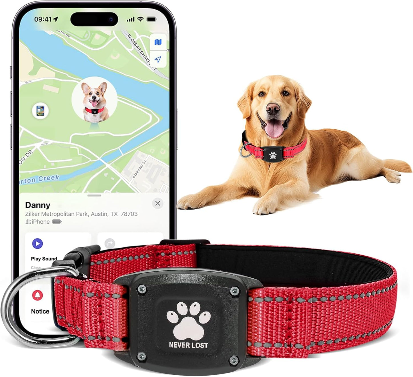 GPS Dog Collar Tracker 2-In-1,Reflective Waterproof Pet Collar,Ios-Only,No Monthly Fees,Unlimited Range,Ideal for Dog Tracking Pet Tracker,For Small Medium Large Dogs(M (15"-20.5"), Green)