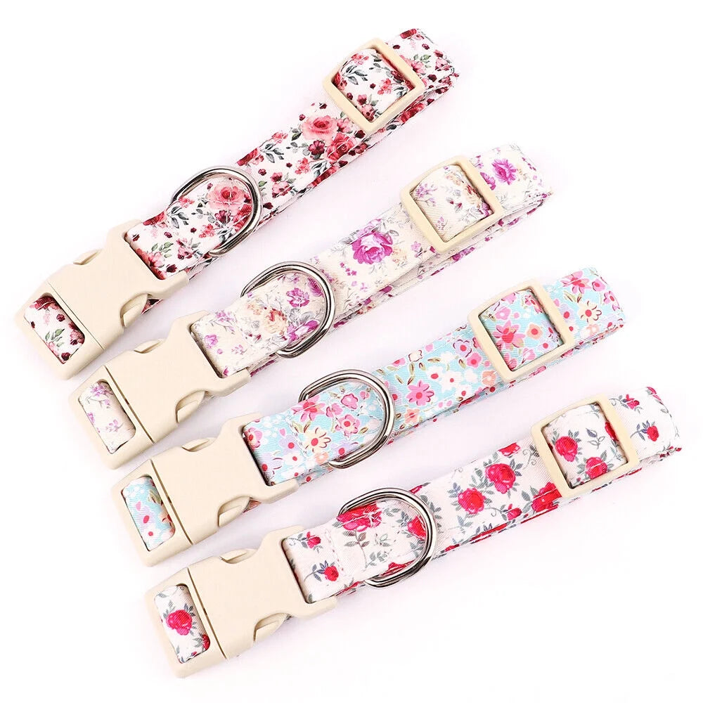 Floral Nylon Dog Collars with Quick Fit Buckle Adjustable for Girl Small Medium Large Dogs
