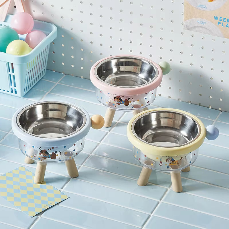 Cute Pet Stainless Steel High-Legged Cat Food Bowl, Dachshund Pattern Design, Detachable, Easy to Clean, Dual-Use Pet Bowl