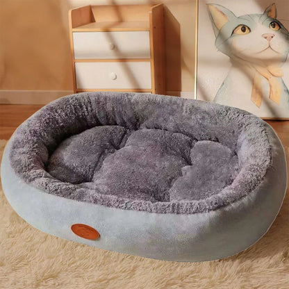 Oval Pet Bed Orthopedic Bed Fleece Warmth Pet Pad for Cat & Small Dog