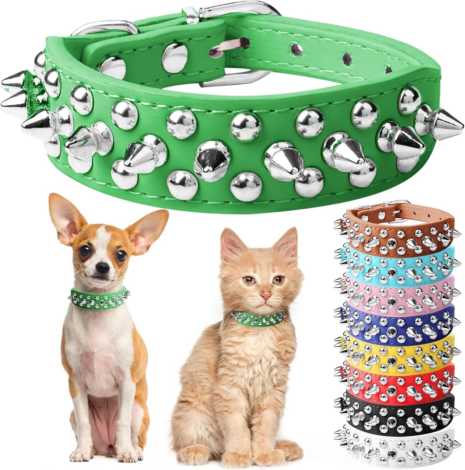 Small Pink Spiked Dog Cat Collar for Small Medium Dogs Girl Female - Adjustable Studded Puppy Collars - Soft Padded Punk Leather Dog Collar for Chihuahua French Bulldog Pug (Pink,L)