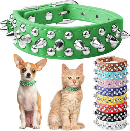 Small Pink Spiked Dog Cat Collar for Small Medium Dogs Girl Female - Adjustable Studded Puppy Collars - Soft Padded Punk Leather Dog Collar for Chihuahua French Bulldog Pug (Pink,L)