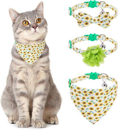 Breakaway Cat Collars with Bell & Cute Pendants, 3 Pack Safety Buckle Kitten Collars, Adjustable Pet Collar Ideal for Girl Boy Cats Puppy (Fruit Pattern)