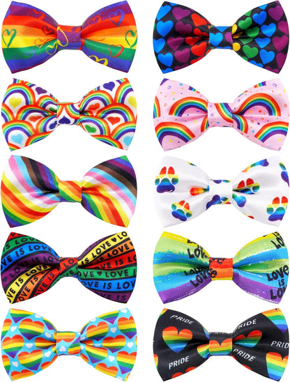 10 Pack Plaid Small Dog Bow Ties Sliding Collar Attachments Puppy Cats Classic Bowties for Medium Dogs Rainbow Bowknots Christmas Party Holiday Pet Grooming Accessories(Small)