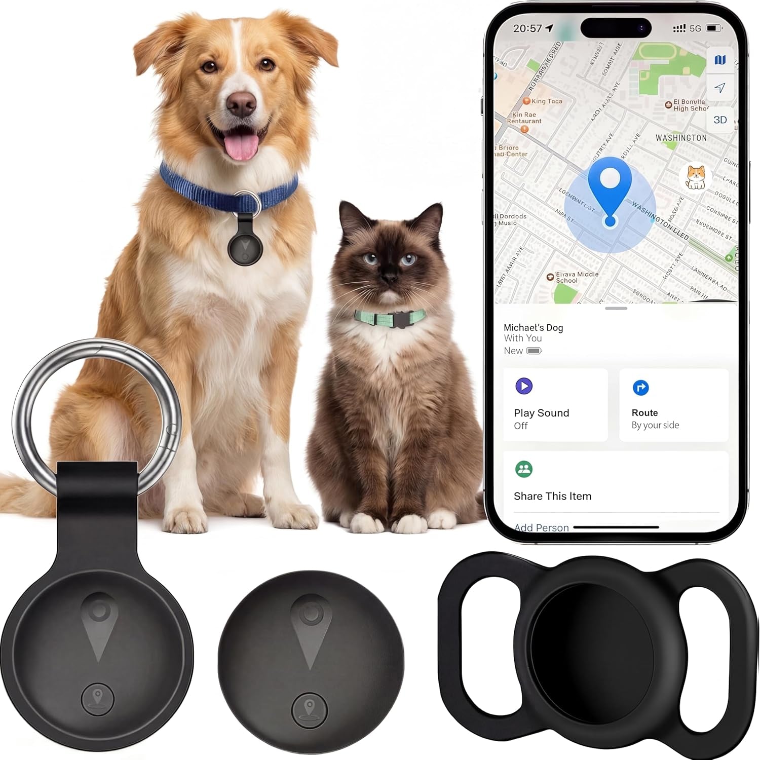 GPS Tracker for Dogs, Smart Collar with Real-Time Location - Pet Location Tracker with Holder, No Monthly Fee/No SIM Card, Works with Ios Find My, Ultra-Slim, IP68 Waterproof, 12-Month Working Time