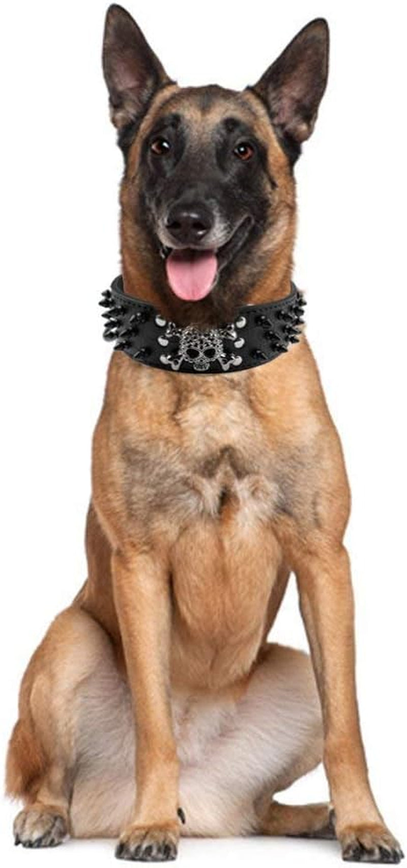 Spiked Studded Dog Collar, PU Leather Dog Collar, Adjustable Pet Collars for Medium or Large Breed Pet (L, Gold Brown2)