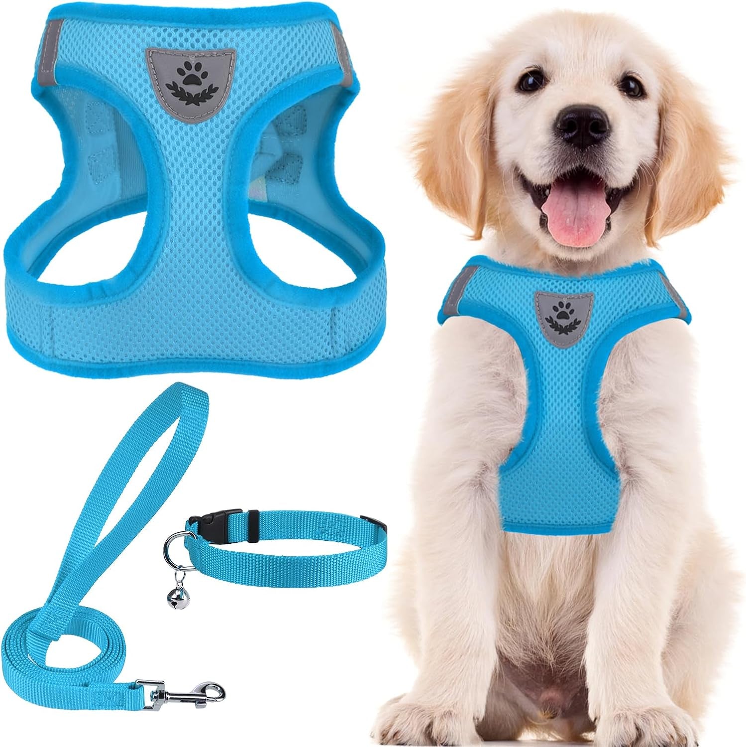 Adjustable Pet Harness Collar &Leash Set Step in for Small Dogs Puppy &Cats Outdoor Training &Running, Soft Mesh Padded Reflective Vest Harness,M: Chest Girth: 16-18In Collar: 11.8-15.7In
