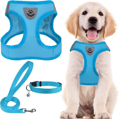 Adjustable Pet Harness Collar &Leash Set Step in for Small Dogs Puppy &Cats Outdoor Training &Running, Soft Mesh Padded Reflective Vest Harness,M: Chest Girth: 16-18In Collar: 11.8-15.7In