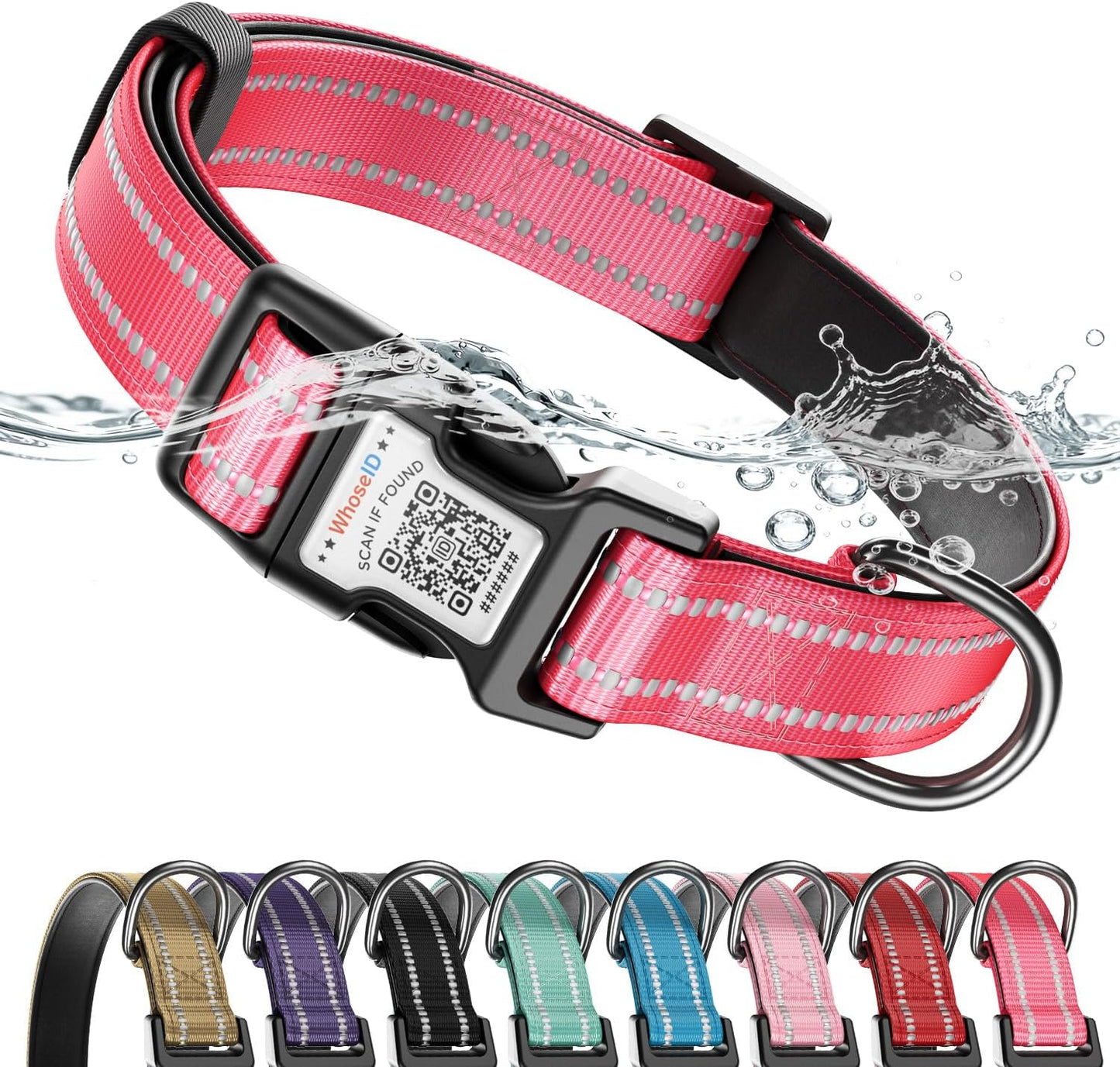 Cute Adjustable Dog Collar with QR Code Buckle - Metal Clip & Cotton Webbing Comfort Fit for Mediun Pets