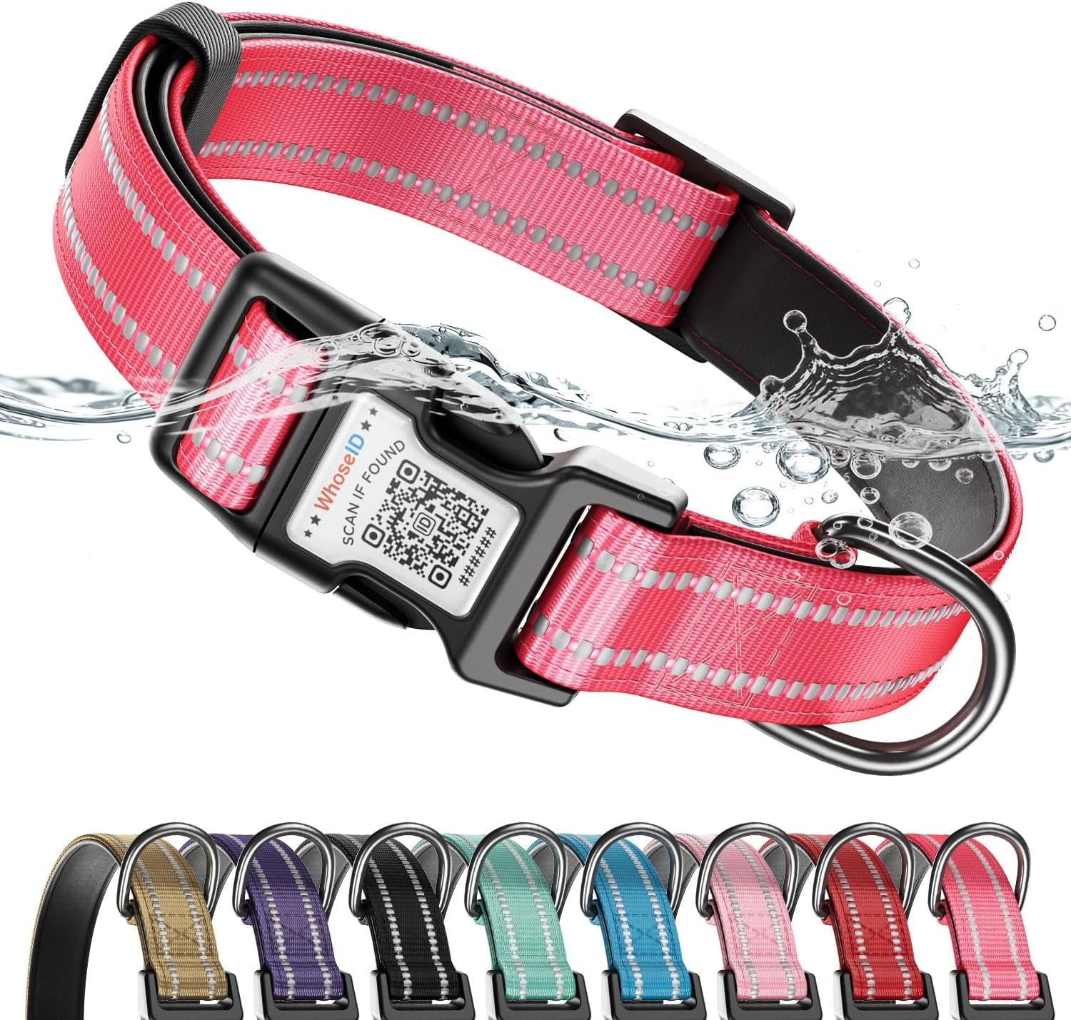 Cute Adjustable Dog Collar with QR Code Buckle - Metal Clip & Cotton Webbing Comfort Fit for Mediun Pets