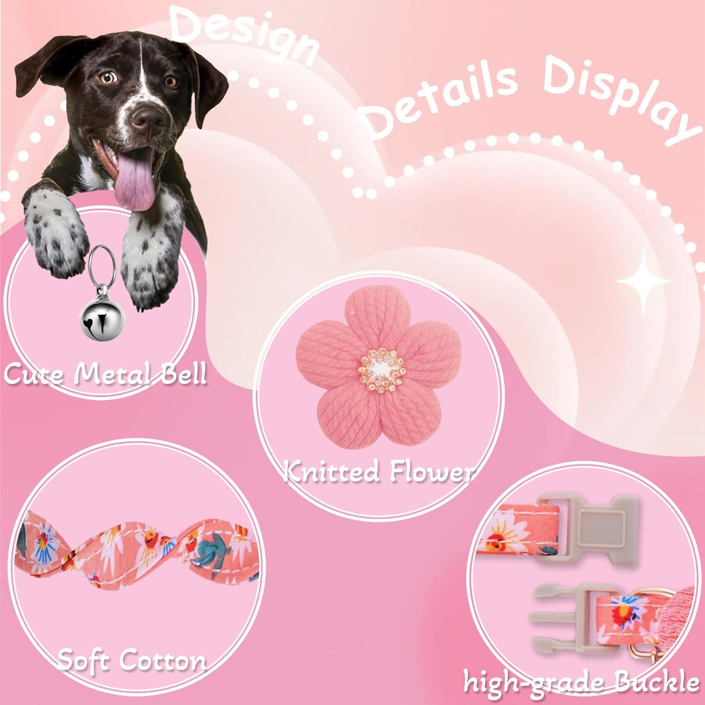 Small Dog Collar with Flower, Puppy Collar for Girl Dog Collars for Small Dogs Cute Dog Collar with Bell, Adjustable Length