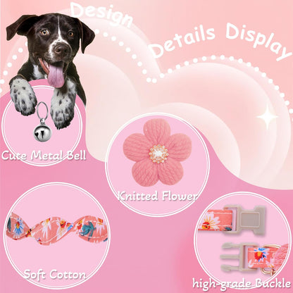 Small Dog Collar with Flower, Puppy Collar for Girl Dog Collars for Small Dogs Cute Dog Collar with Bell, Adjustable Length
