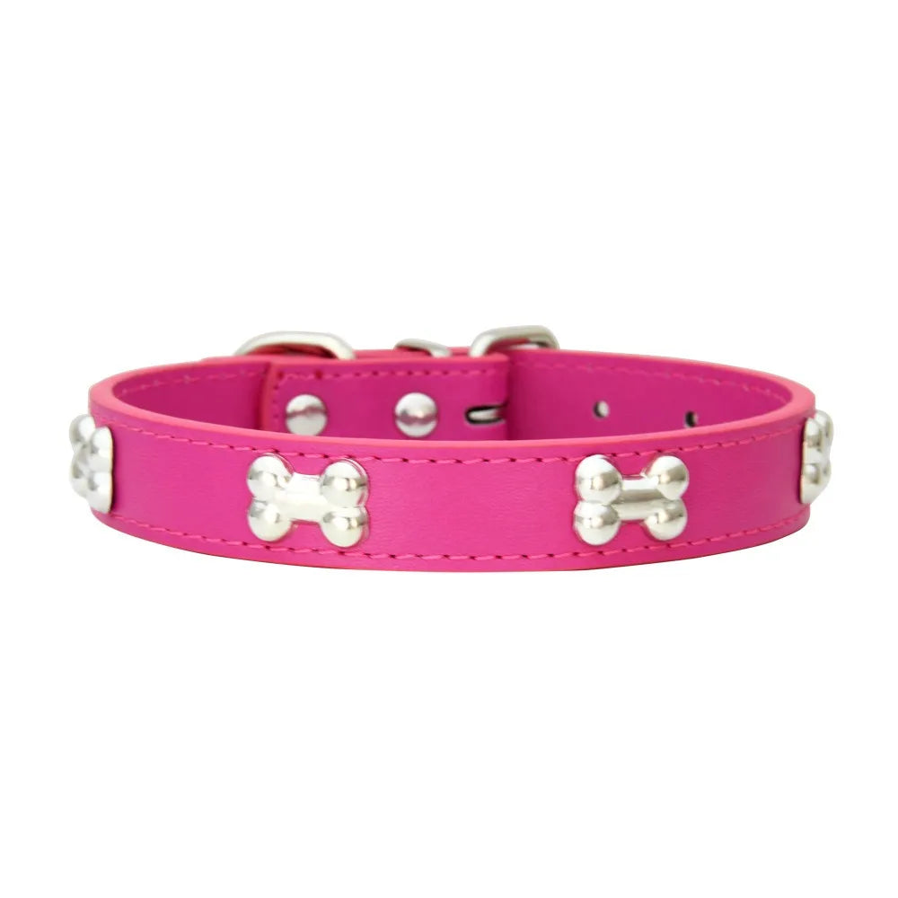 New Bone Leather Durable Pet Dog Collars Puppy Pug Collars for Small Large Dog Puppy Neck Collar GXQ13