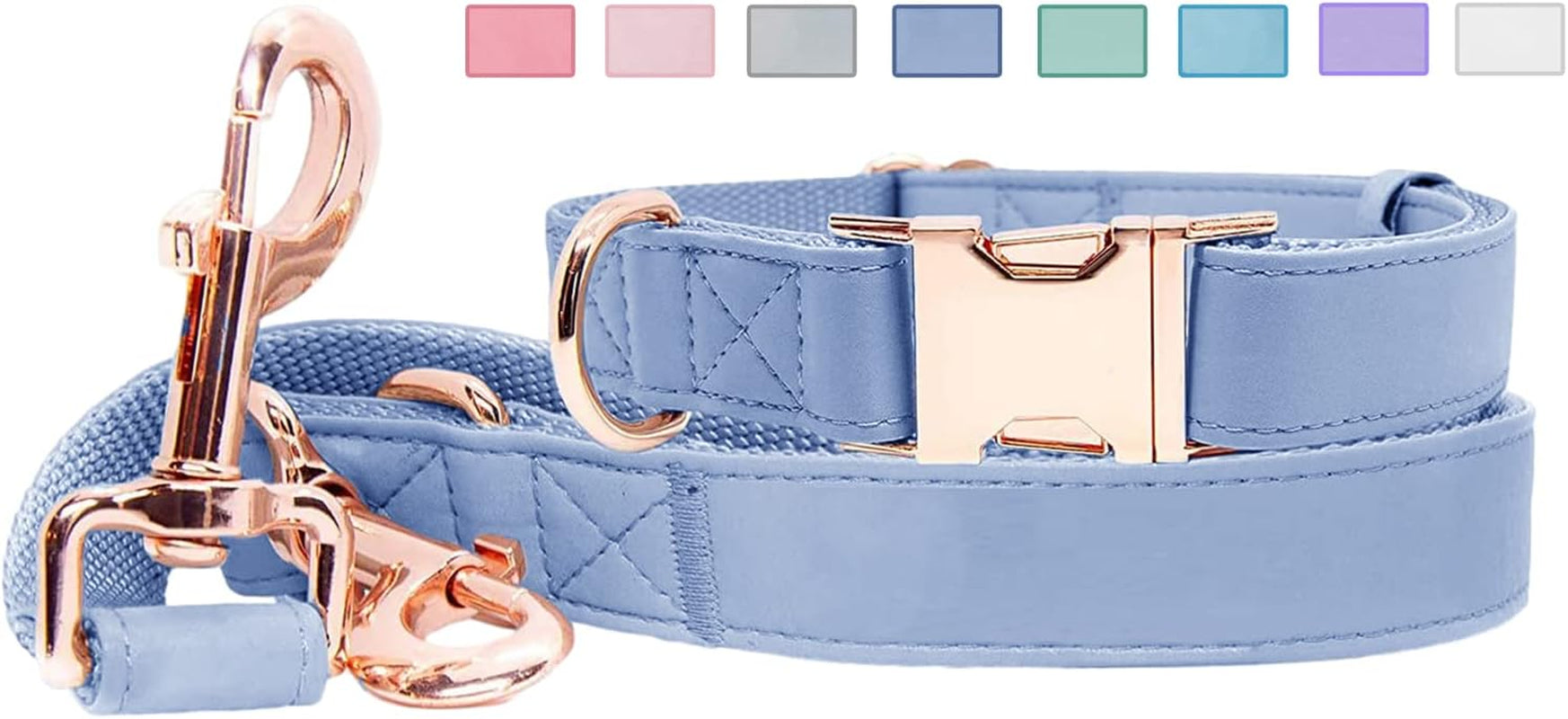 Soft Leather Dog Collar and Leash (6.6') Set - Stylish Rose Gold Heavy Duty Metal Buckle, 4 Adjustable Lengths Leash for Small Medium Large Dogs - Comfortable & Easy to Clean Pink M(13.8"-19.7")