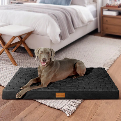 Checkered Orthopedic Pet Bed for Medium Dogs 36"X24", Waterproof Removable Washable Cover, Black
