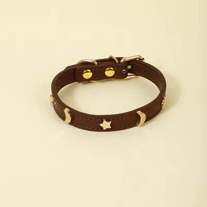 Cute Cat Collar Soft Leather Pet Collars for Small Dog Kitten Puppy Necklace Cats Accessories Star Moon Rivets Decoration XS-M