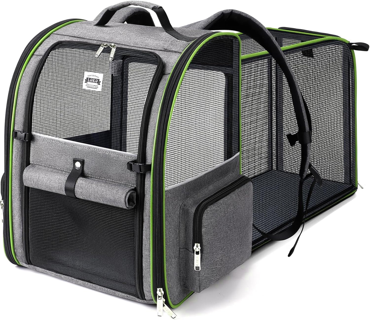 Cat Carrier Backpack, Expandable Pet Carrier with Sun Shade & Full Front Opening, Breathable Mesh Backpack for Small Dogs & Medium Cats up to 18 Lbs, Foldable for Hiking, Camping (Grey)