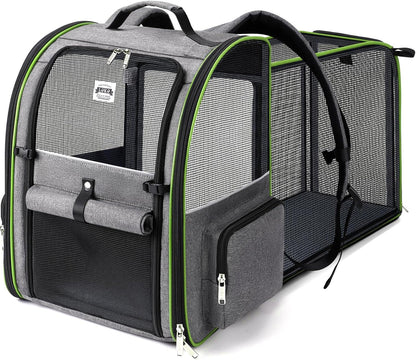 Cat Carrier Backpack, Expandable Pet Carrier with Sun Shade & Full Front Opening, Breathable Mesh Backpack for Small Dogs & Medium Cats up to 18 Lbs, Foldable for Hiking, Camping (Grey)
