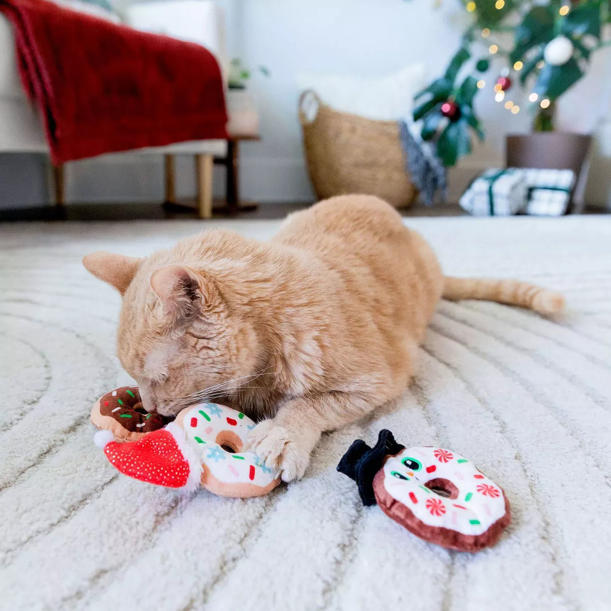 Quirky Kitty Deck the Donuts Cat Plush Toy - White
