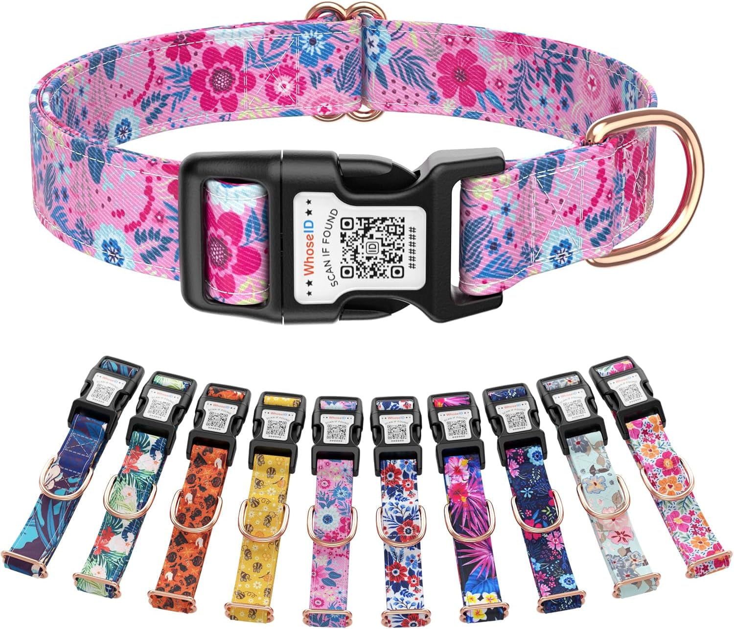 Cute Adjustable Dog Collar with QR Code Buckle - Metal Clip & Cotton Webbing Comfort Fit for Mediun Pets