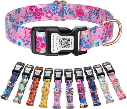 Cute Adjustable Dog Collar with QR Code Buckle - Metal Clip & Cotton Webbing Comfort Fit for Mediun Pets