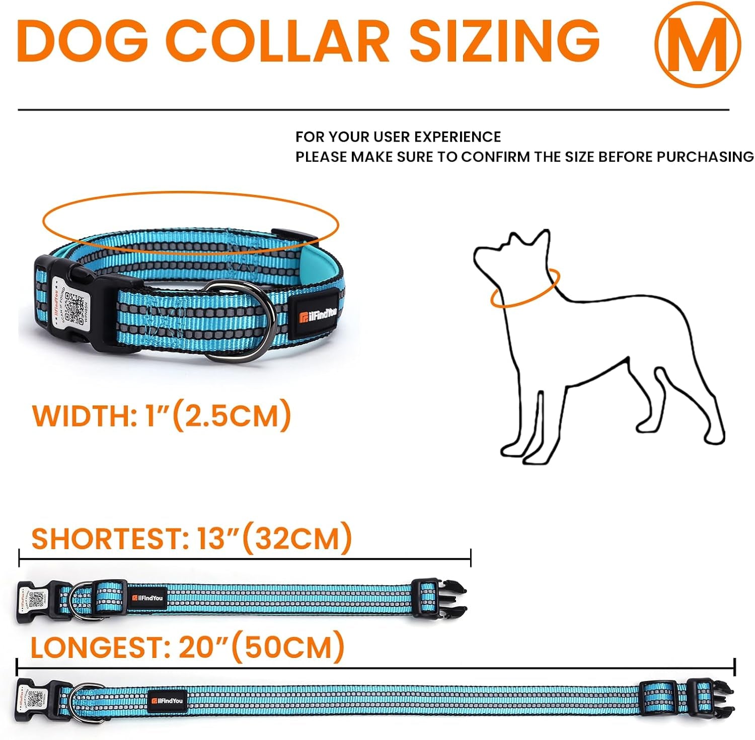 Reflective Dog Collar with QR Code Tag, Personalized Dog Collar, Safety Night Visibility, Anti-Loss Function (Blue, Medium)