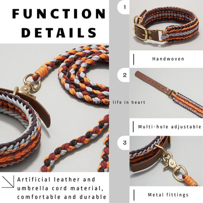 Adjustable Dog Collar and Leash Set, Reflective Collars with Brass Buckle and D-Ring for Large Dogs Walking and Training