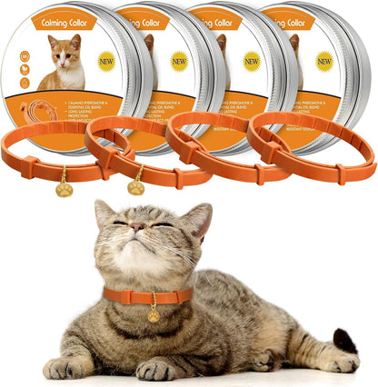 4 Pcs Cat Calming Collar Adjustable Pheromones Scent Relaxing Cat Collar with 2 Pendant for Puppies Reduce Stress Aggression Anxious, up to 15 Inches(Purple, Gold)