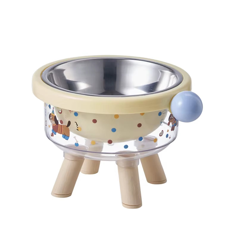 Cute Pet Stainless Steel High-Legged Cat Food Bowl, Dachshund Pattern Design, Detachable, Easy to Clean, Dual-Use Pet Bowl