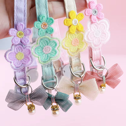 Pet Cat Collars INS Princess Style Lace Embroidery Bow Cat Collar with Cute Flower Decoration for Cats and Puppies Pet Products