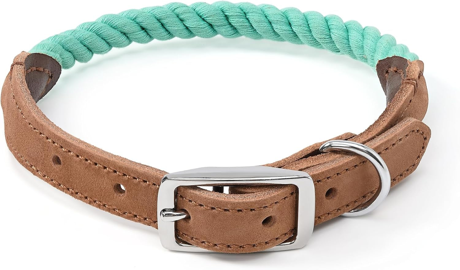 | Genuine Leather Dog Collar | Heavy Duty Canvas Dog Collars with Adjustable Rust-Proof Metal Pin Buckle | Boy Dog Collars for Medium Dogs(Pin Buckle-Turquoise Green)