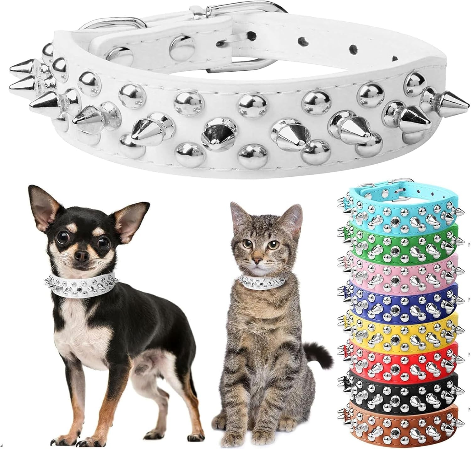 Small Pink Spiked Dog Cat Collar for Small Medium Dogs Girl Female - Adjustable Studded Puppy Collars - Soft Padded Punk Leather Dog Collar for Chihuahua French Bulldog Pug (Pink,L)