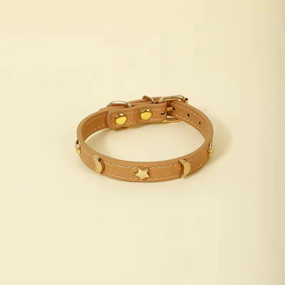 Cute Cat Collar Soft Leather Pet Collars for Small Dog Kitten Puppy Necklace Cats Accessories Star Moon Rivets Decoration XS-M