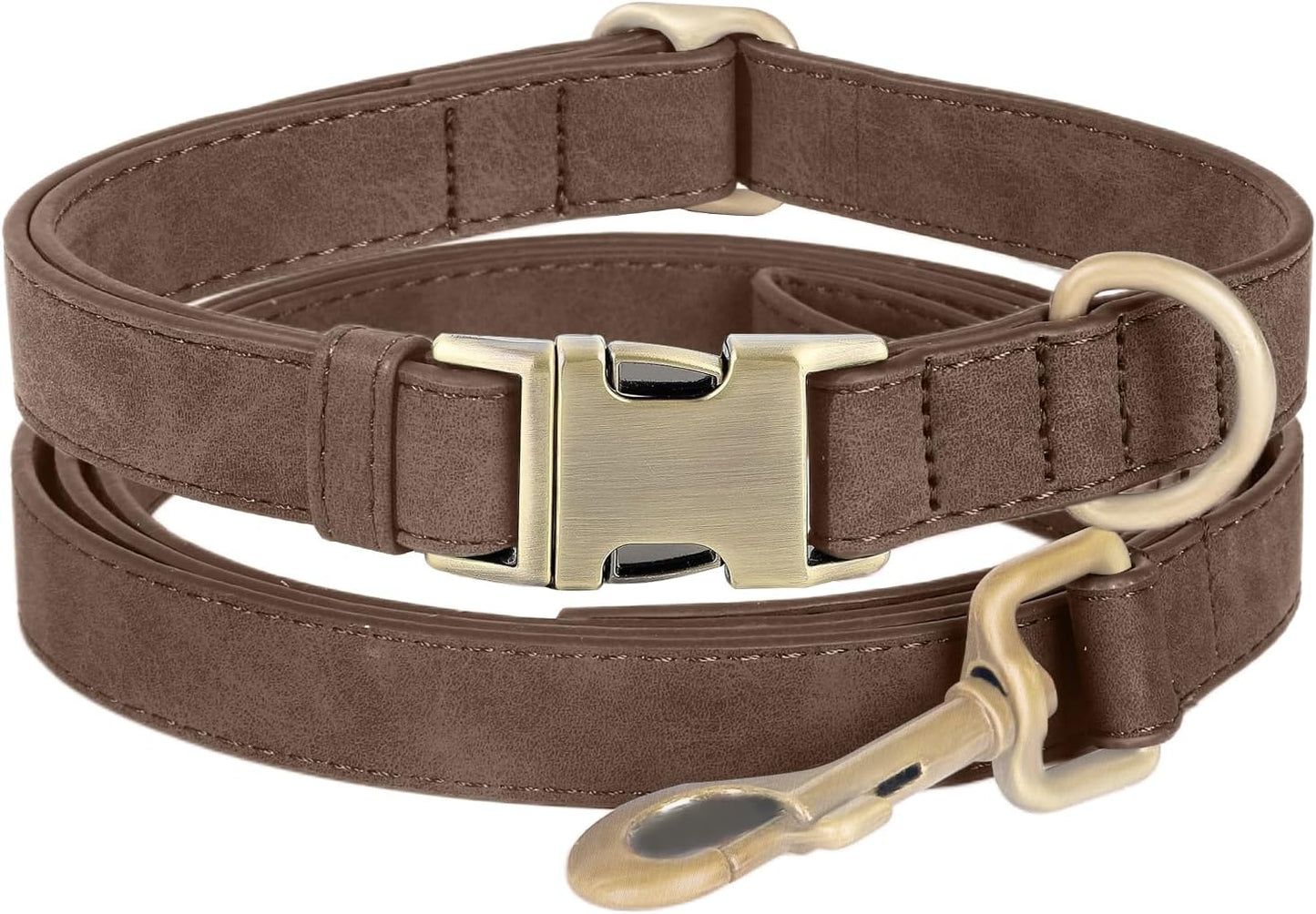 Genuine Leather Dog Collar - Adjustable Pet Collar with Quick Release Metal Buckle, Soft Skin Friendly Real Leather Collar for Small, Medium, Large Dogs (Dark Green Collar + Rope, M：Fit 12-20" Neck)