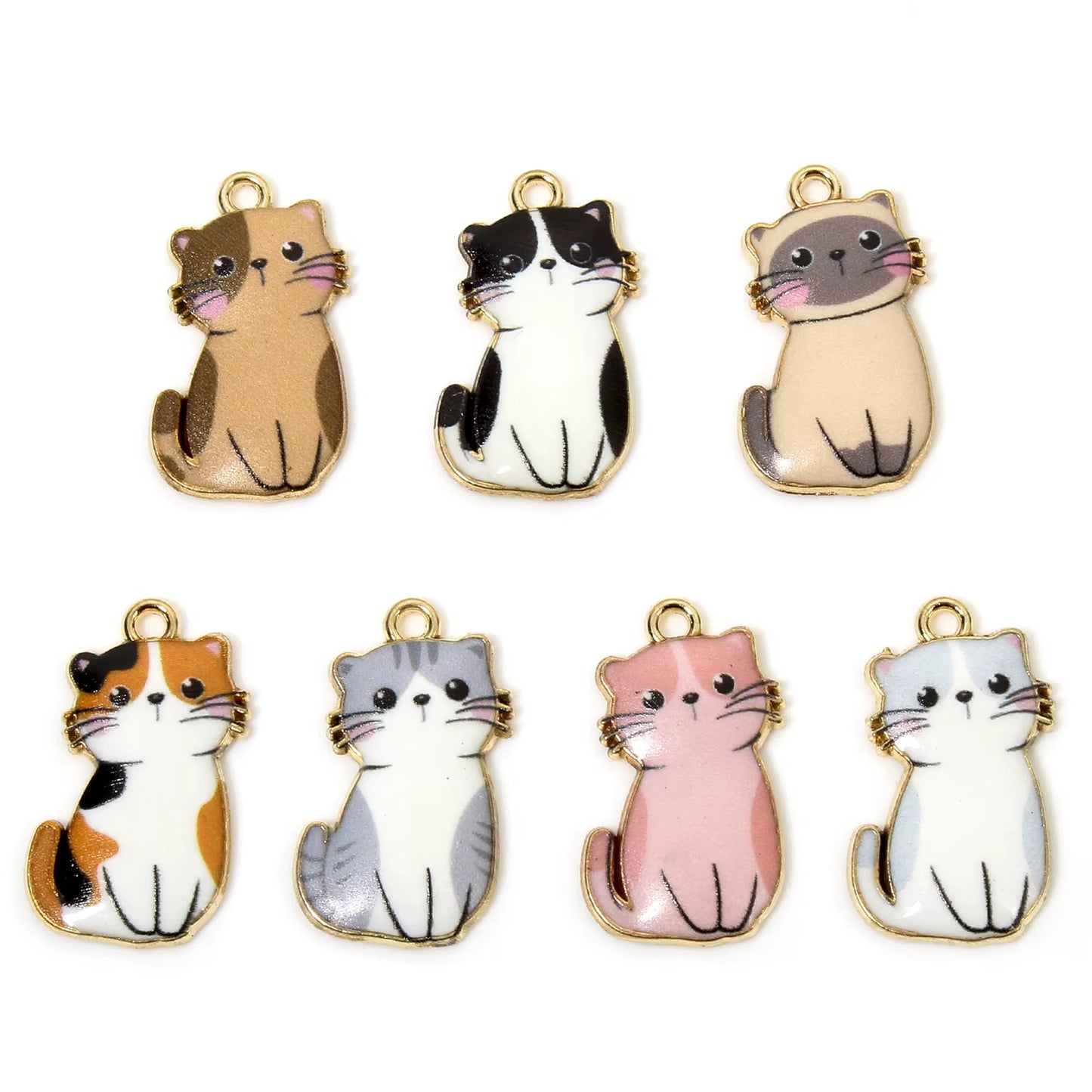 10 Pcs Cat Animal Animal Enamel Zinc Based Alloy Charms Gold Color Metal Pendants for DIY Jewelry Necklace Making 24Mm X 14Mm