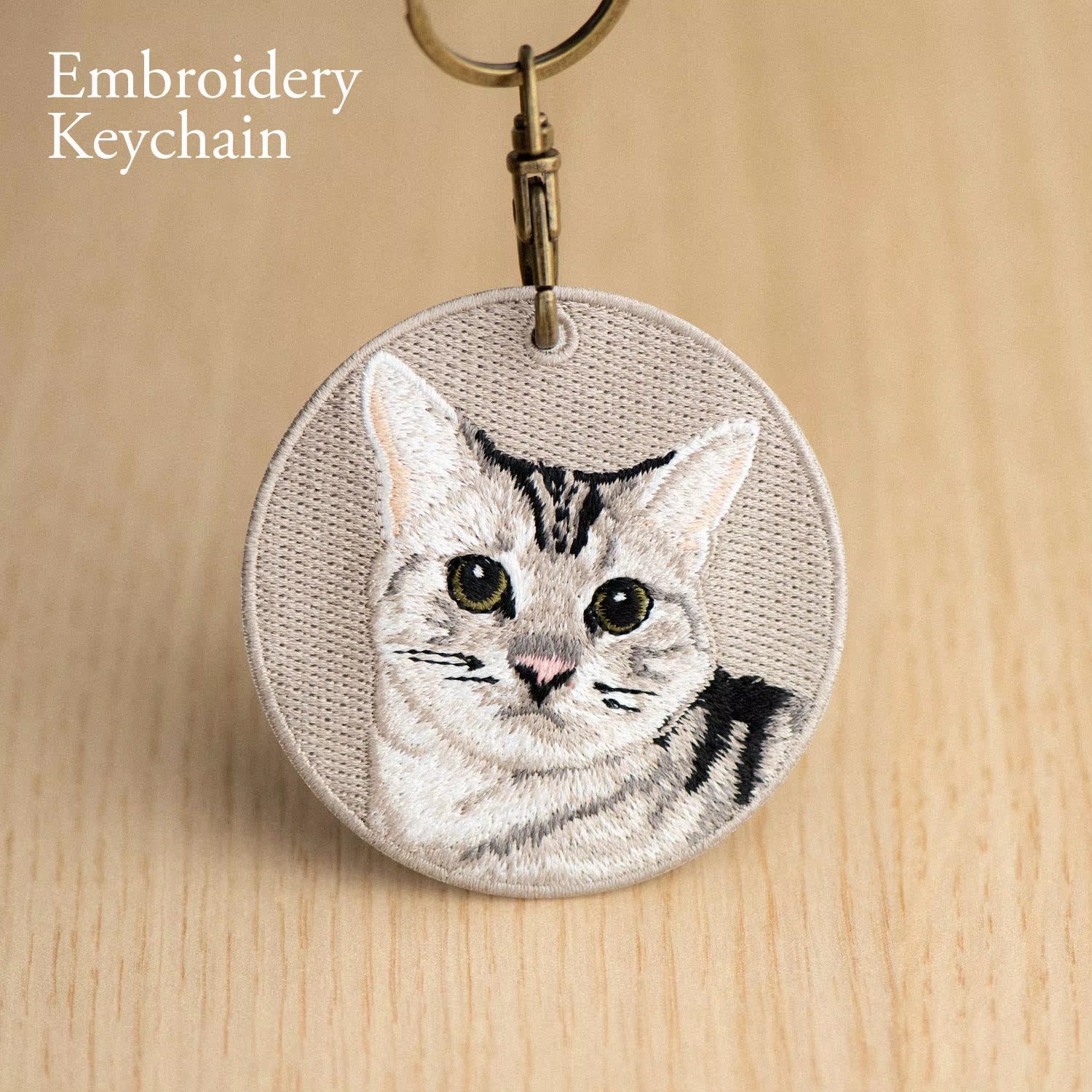 1 Piece Double Sides Embroidered Cat Patch Key Chain - Cute Pet Themed Durable Keychain Key Ring for Easy Attachment