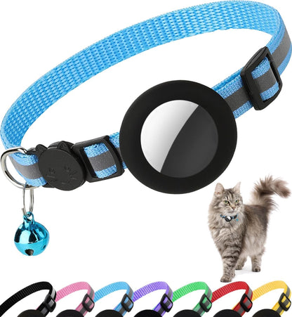 Airtag Cat Collar Breakaway, Reflective Kitten Collar with Apple Air Tag Holder and Bell for Girl Boy Cats, 0.4 Inches in Width and Lightweight(Black)
